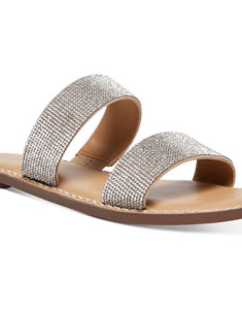 Ginnie Double Band Slide Flat Rhinestone Slide Sandal - Silver
